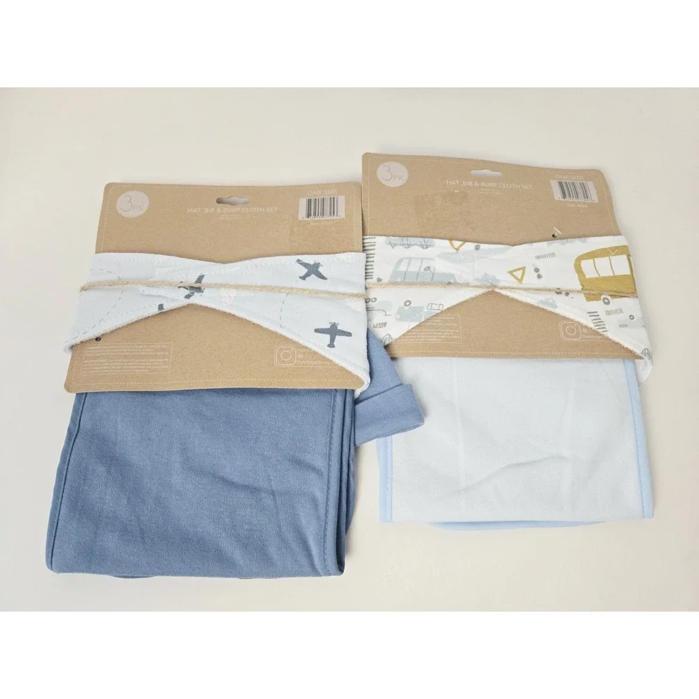 Lila & Jack Set 3 pack x 2 Hat/Bib/ Burp Cloth set NEW blue airplane cars‎